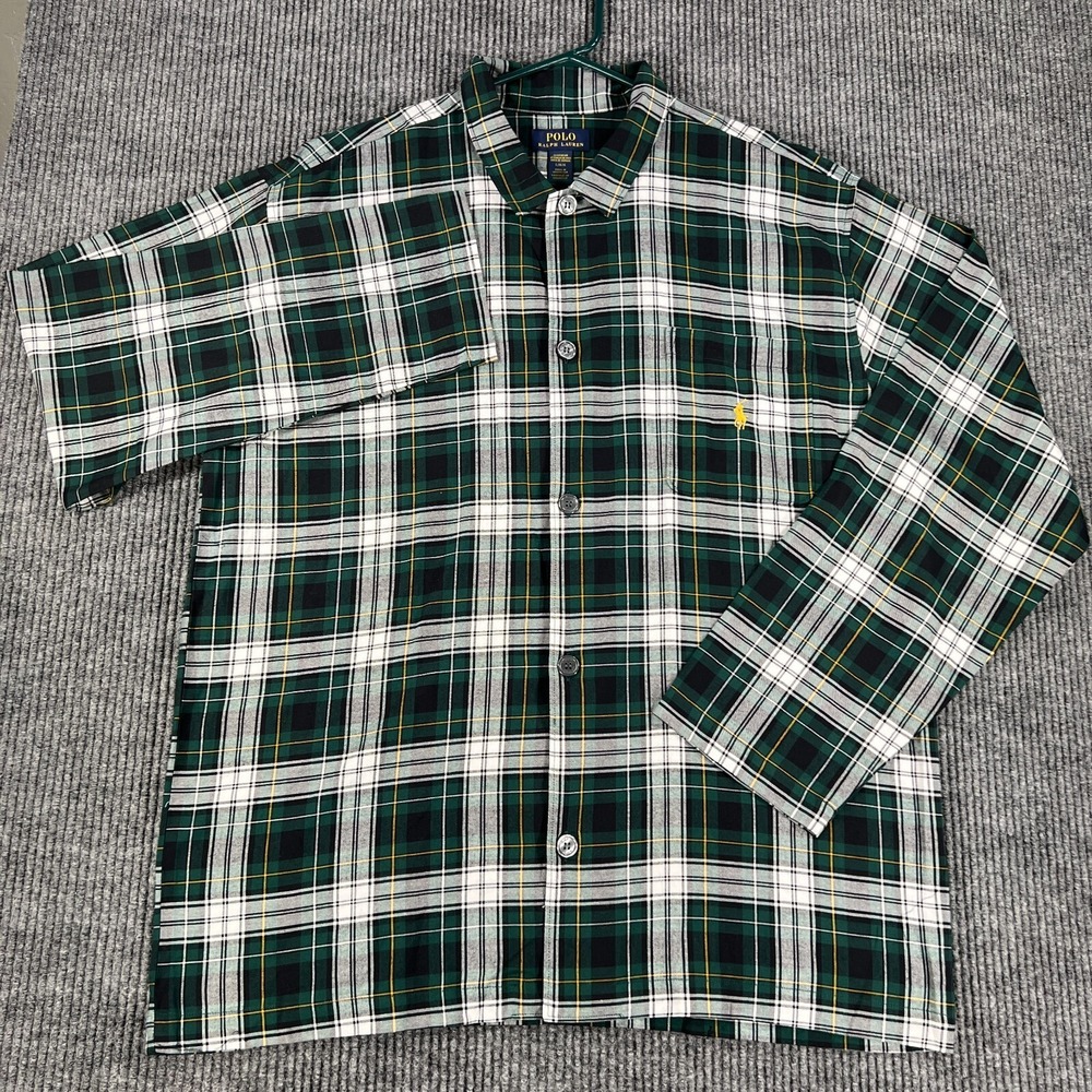 Polo Ralph Lauren Mens Sleep Shirt Large Green Plaid Long Sleeve Button Down - Picture 2 of 16